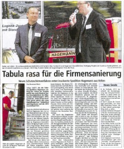Artikel Generalanzeiger Pressesprecher Gerd Rapior Media concept Medientraining Präsentationsveranstaltung Schutzschirm NDR Oranienburger Generalsanzeiger Der Schutzschirmverfahren Jörg Franzke Wolfgang Ringleb Hagemann Logistik Media concept Pressesprecher NDR Organisator der Präsentationsveranstaltung